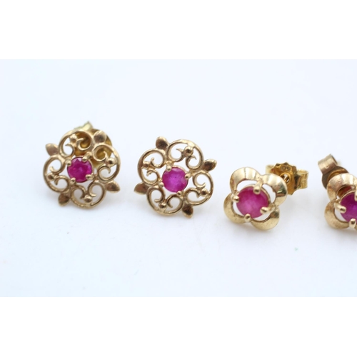 27 - 2 x 9ct gold ruby earrings inc. ornate, studs (1.8g)