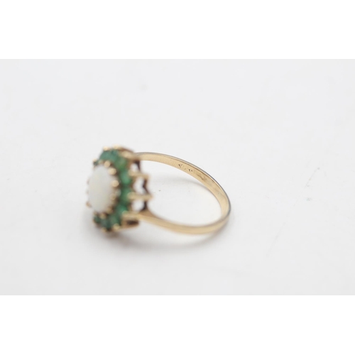 32 - 9ct gold vintage opal & emerald halo dress ring (2.1g) Size M.