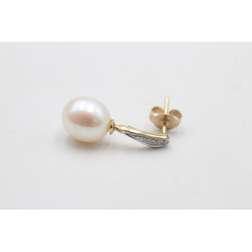37 - 9ct gold pearl & diamond drop earrings (2.4g)