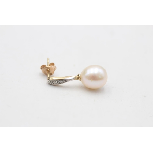 37 - 9ct gold pearl & diamond drop earrings (2.4g)