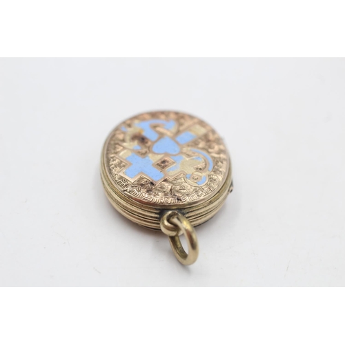 4 - 9ct back & front gold antique enamelled anchor cross & heart foliate locket (5.8g)
