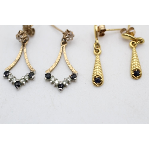 47 - 2 x 9ct gold sapphire & clear gemstone drop earrings (2.2g)