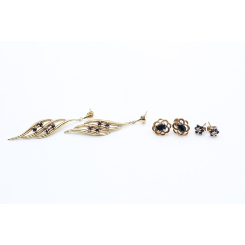 50 - 2 x 9ct gold sapphire & diamond earrings (3.4g)