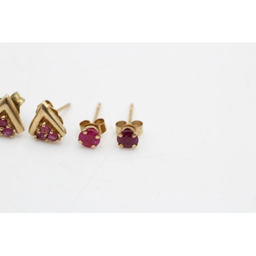 56 - 3 x 9ct gold gemstone earrings inc. diamond, ruby (2.3g)