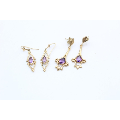 57 - 2 x 9ct gold amethyst earrings (3.2g)