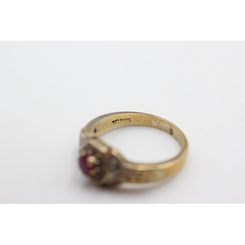 44 - 9ct gold vintage ruby & diamond halo dress ring (3.3g) Size L
