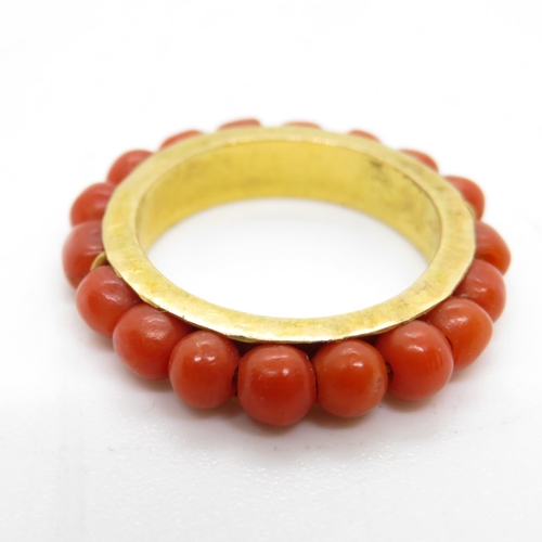 12 - 18ct gold and coral ring size J