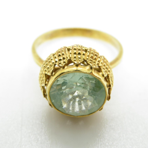 18 - 18ct gold antique large turquoise clear stone size M ring 3.4g
