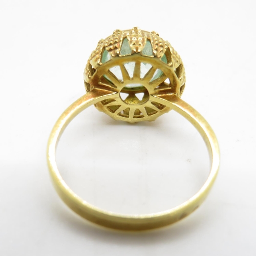 18 - 18ct gold antique large turquoise clear stone size M ring 3.4g