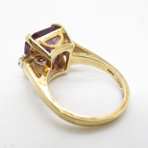 19 - 14ct gold and amethyst diamond shouldered dress ring size L 5.7g