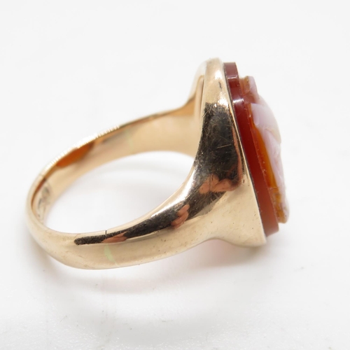 2 - Antique 9ct agate Solidar ring Chester HM by maker RP size n 4.8g