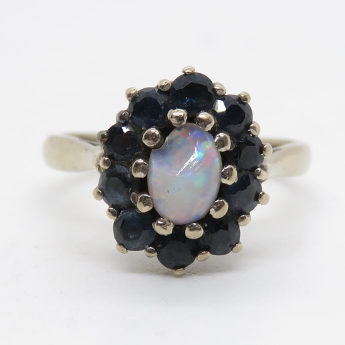 33 - 18ct gold opal and green stone halo ring size K 4g