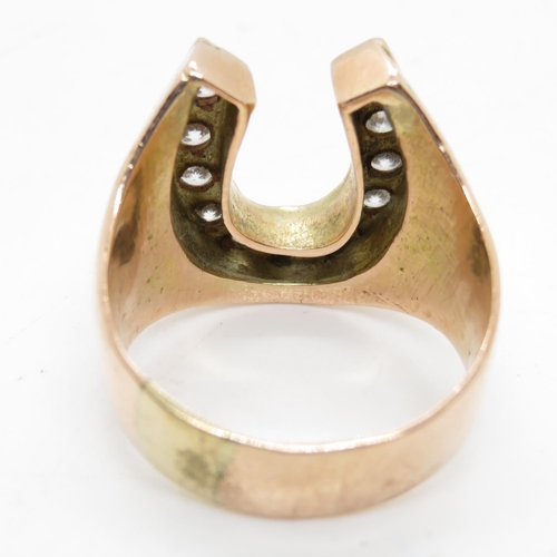 37 - 9ct gold horseshoe ring with cubic zirconia stones size W chunky 7g