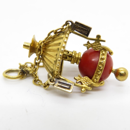 39 - 20ct antique pendant with coral and pineapple detail - central part propels to form pencil 5g