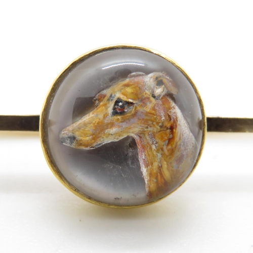 41 - 18ct dome and 9ct bar antique Essex crystal whippet/greyhound bar brooch 3.2g