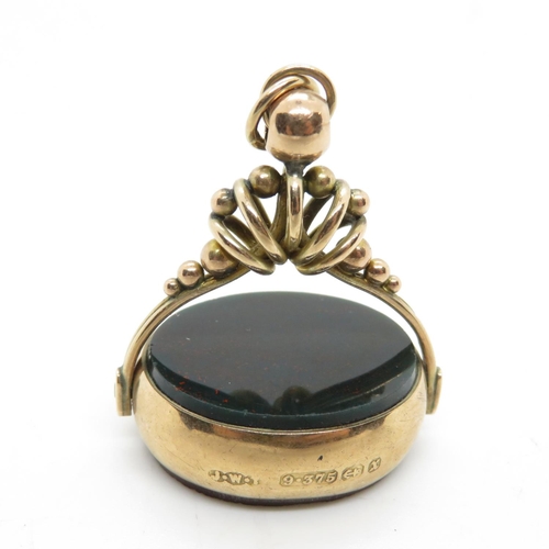 55 - 9ct gold bloodstone spinner fob 12.2g 23mm wide