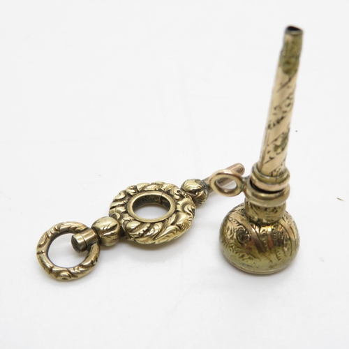 57 - 18ct gold watch key and 9ct gold fob with watch key 13g total weight