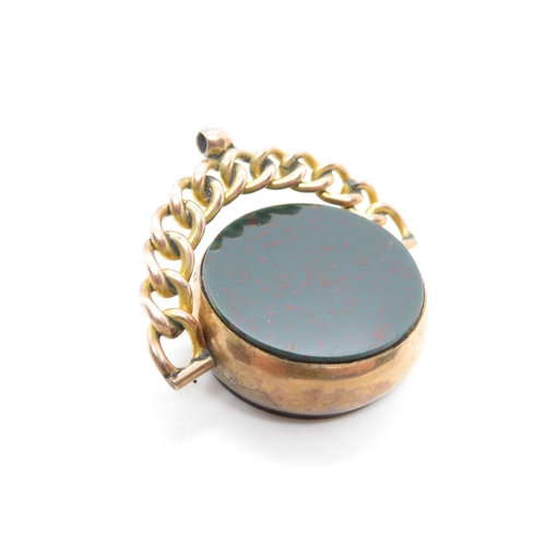 58 - 9ct gold bloodstone spinner fob 13.5g 23mm wide
