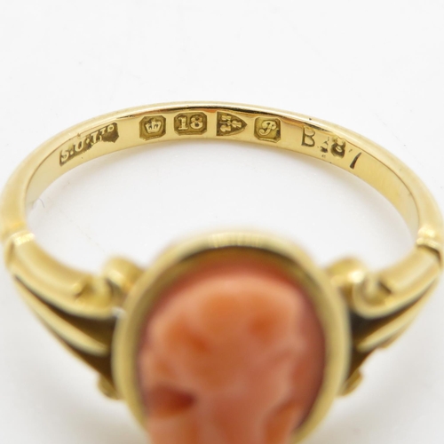 9 - Antique 18ct hand carved coral cameo ring Chester HM size N 3.2g