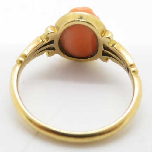9 - Antique 18ct hand carved coral cameo ring Chester HM size N 3.2g