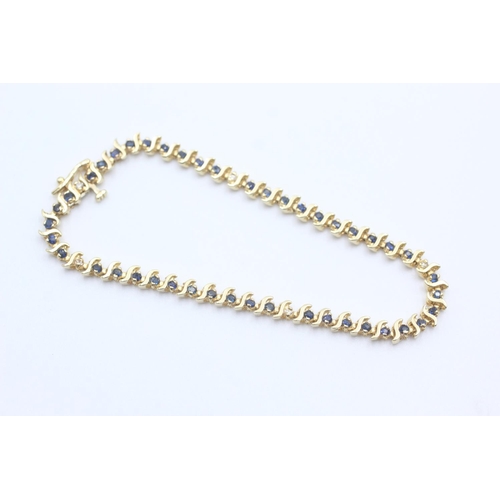 11 - 14ct gold vintage saphire & diamond stylised tennis bracelet (7.3g)