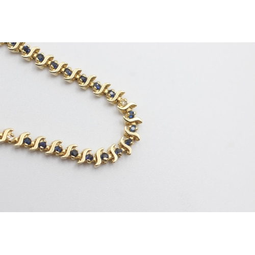 11 - 14ct gold vintage saphire & diamond stylised tennis bracelet (7.3g)