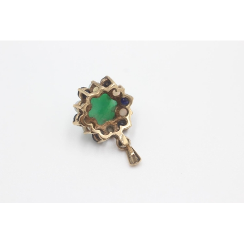 23 - 9ct gold vintage dyed quartz, opal & sapphire halo pendant (3.3g)