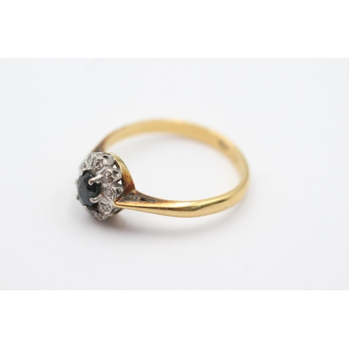 36 - 14ct gold diamond framed sapphire halo ring (3.2g) size Q