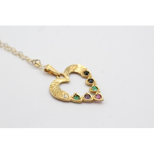 44 - 9ct gold vintage diamond, emerald, ruby, saphire, tourmailne & amethyst 'dearest' pendant (1.4g)