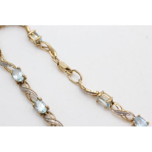 15 - 9ct gold diamond & topaz panel bracelet (6.6g)