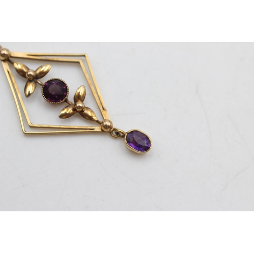 20 - 9ct gold vintage amethyst lavalier pendant (1.4g)