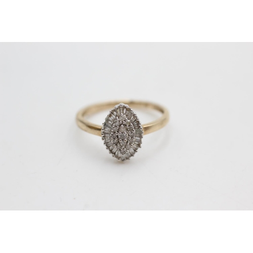 22 - 9ct gold diamond marquise style ring (1.5g) size L