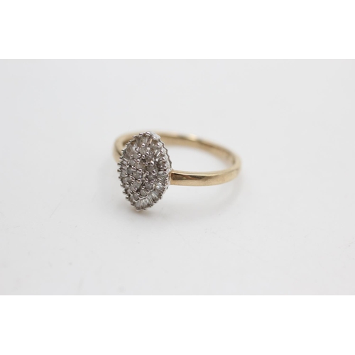 22 - 9ct gold diamond marquise style ring (1.5g) size L