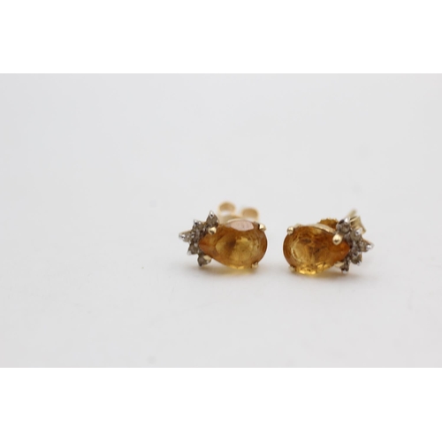 27 - 9ct gold citrine & diamond stud earrings (1g)