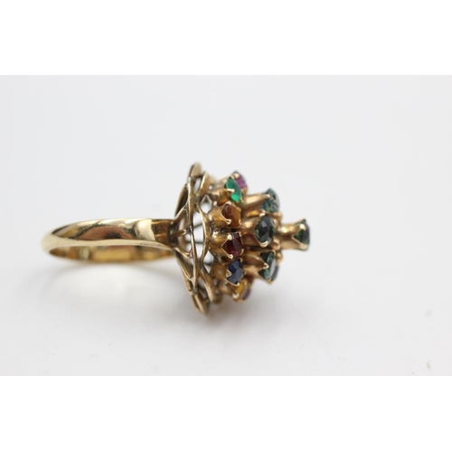 30 - 9ct gold multi-gemstone princess harem ring (6.7g) size M