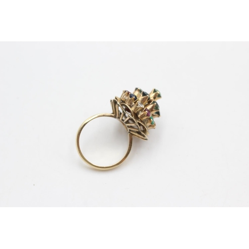 30 - 9ct gold multi-gemstone princess harem ring (6.7g) size M
