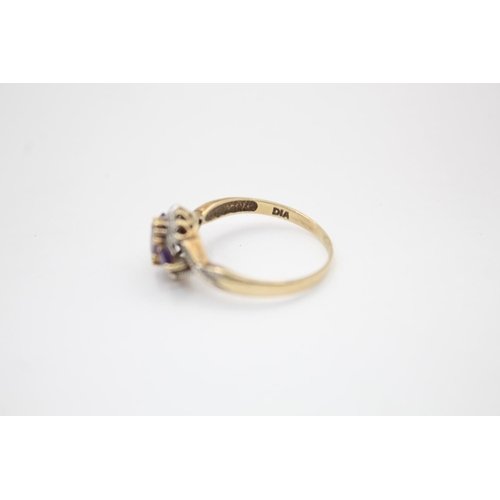 53 - 9ct gold amethyst & diamond ring (2.5g) size S