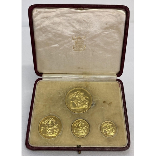 110 - A Royal Mint George VI 1937 gold specimen proof coin set in original leather case.  Comprising: £5 c... 