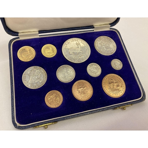 111 - A rare 1954 South African Mint Elizabeth II proof coin set in original blue leather case.   Only 875... 