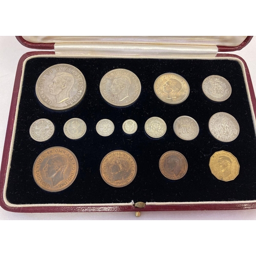 112 - A 1937 Royal Mint George VI 15 coin proof specimen set to include maundy coins.  In original red lea... 