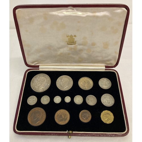 112 - A 1937 Royal Mint George VI 15 coin proof specimen set to include maundy coins.  In original red lea... 