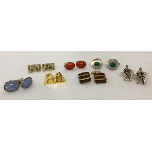 1056 - 7 pairs of vintage cufflinks to include natural stone set.