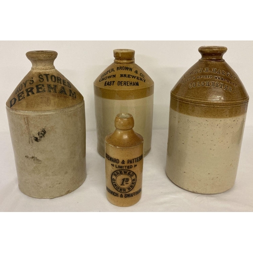1203 - 4 vintage local interest advertising stone ware bottles. Roy's Stores Dereham; Cooper, Brown & Co. C... 