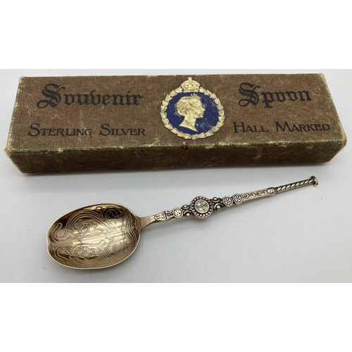 1039 - A boxed silver gilt anointing spoon made as a souvenir for the Queen's Coronation. Fully hallmarked ... 