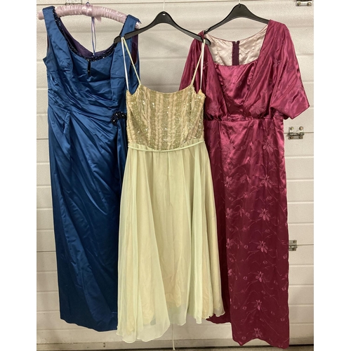 155 - 3 vintage full length evening dresses, 2 with sequin and bead detail. To include Evenings by Ceremon... 