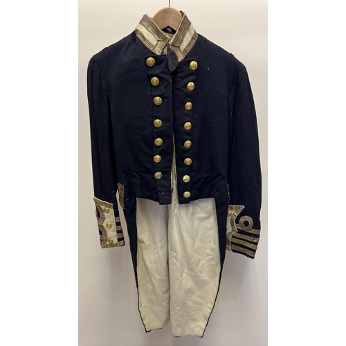 109 - An early 20th century Royal Navy dress coat with bullion thread detail and brass buttons. Buttons to... 