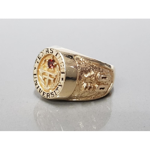 9CT YELLOW GOLD GENTS TEXAS TECH UNIVERSITY RING SET WITH A BRILLIANT ...