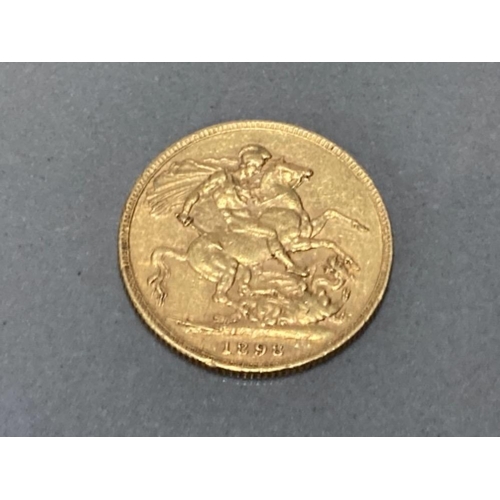 13 - 22CT GOLD 1898 FULL SOVEREIGN COIN