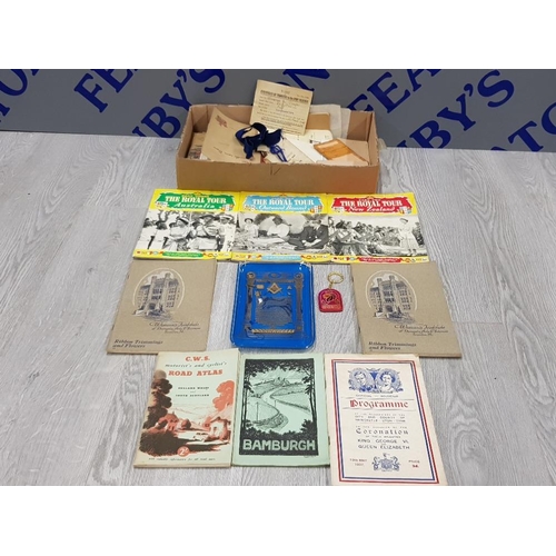 40 - BOX OF EPHEMERA INCLUDES POSTAL ORDERS MILITARY DOCUMENTS AND ANTIQUE ROAD MAPS ETC