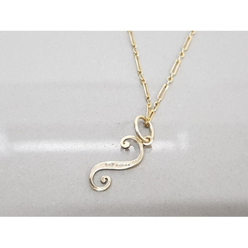 43 - 9CT LETTER S ON AN 18 INCH FIGARO STYLE 9CT GOLD CHAIN 1.8 GRAMS